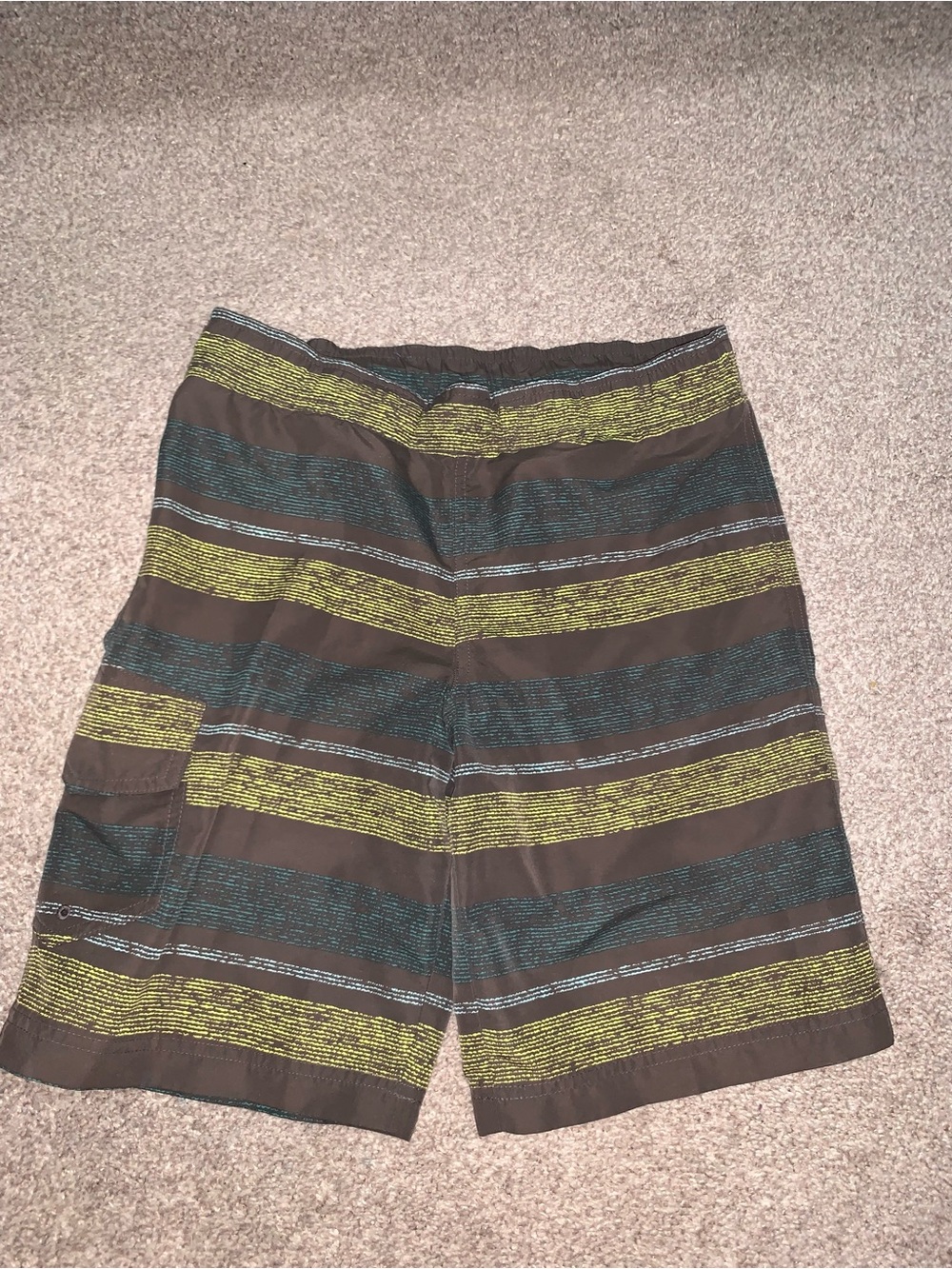 Columbia Boy Swim Trunks with Yellow and Teal Stripes
